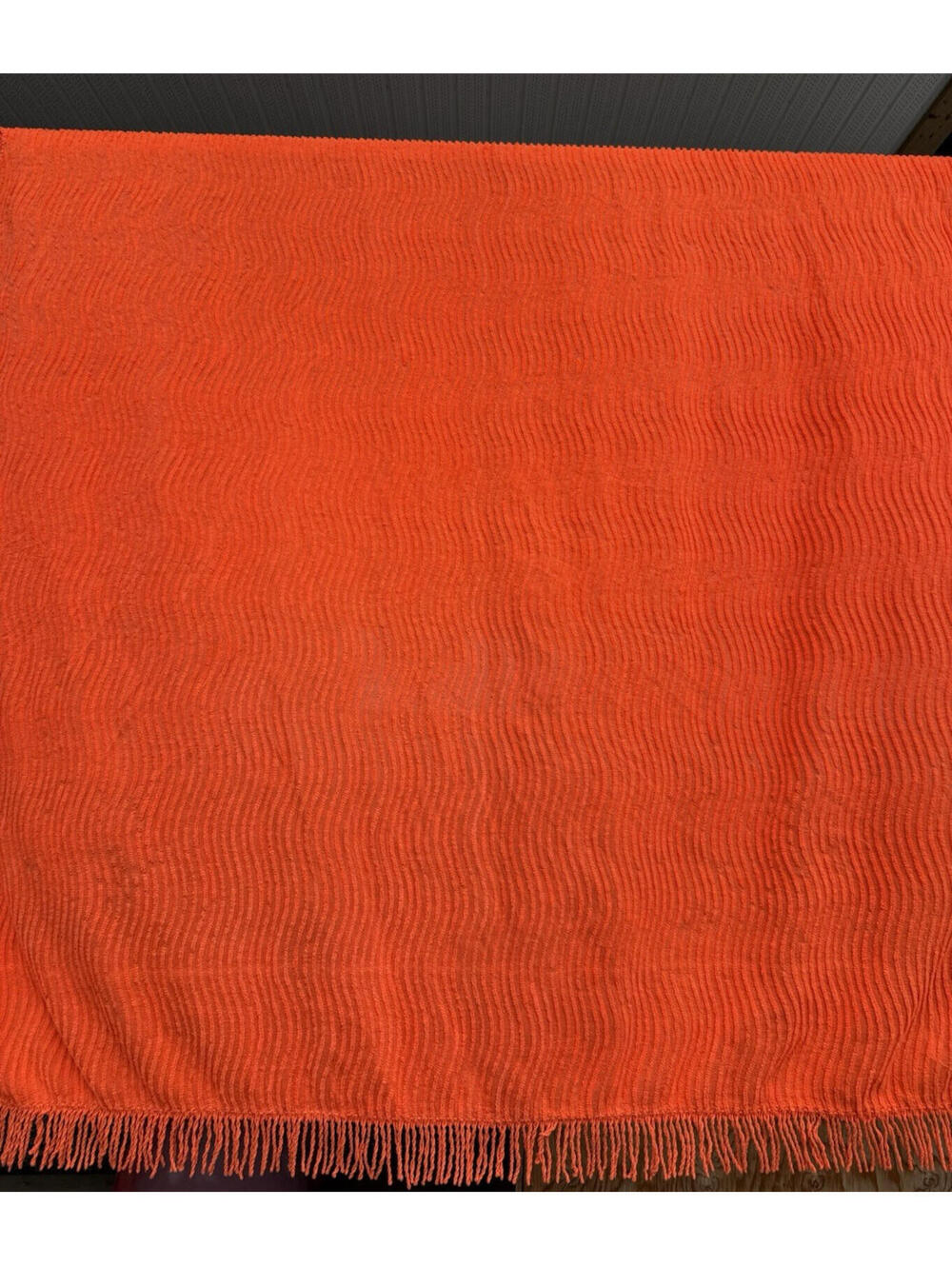 Vtg Orange Chenille Bedspread Fringe Tassel Tangerine Twin 60s 70s Tufted